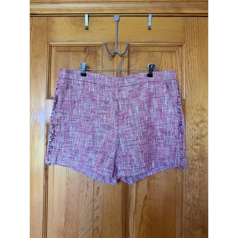 Banana Republic Womens Red White Blue Tweed Fringe Side Shorts Size 12 Cotton